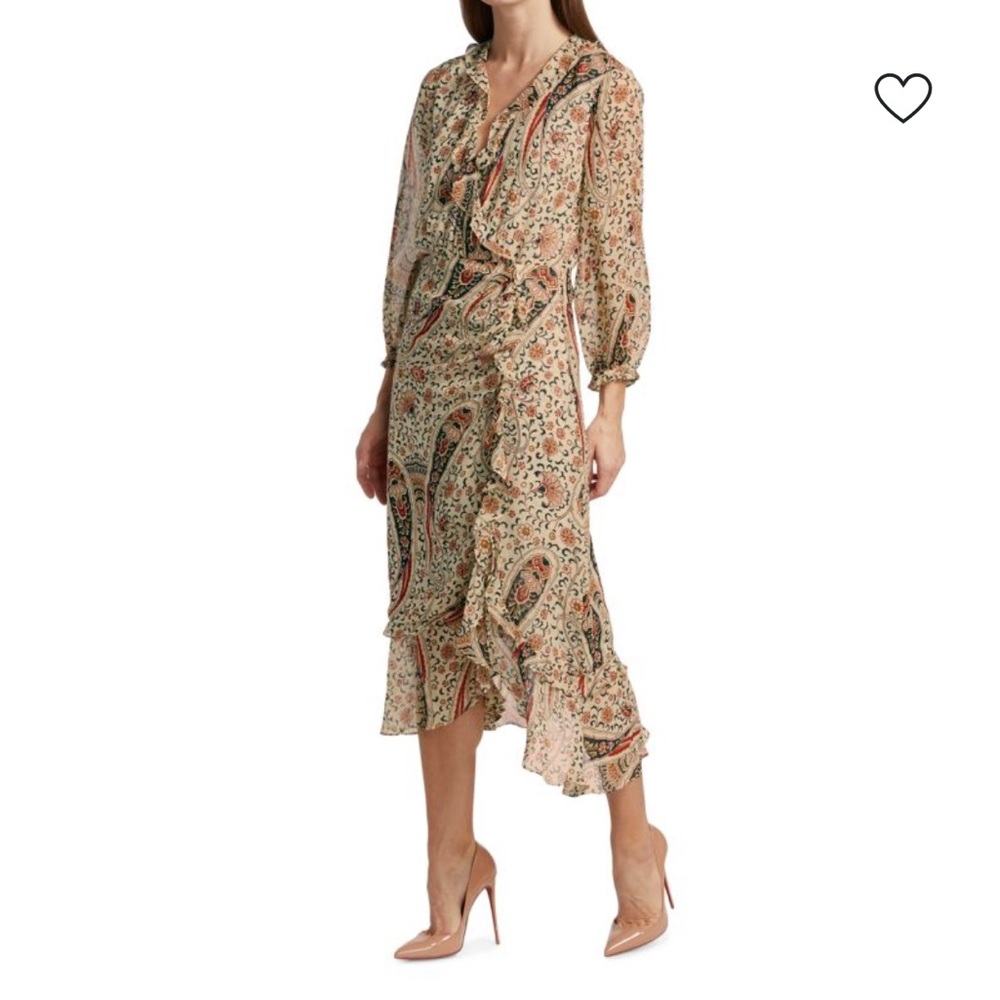 Veronica Beard Paisley Midi Dress in Beige and Coral